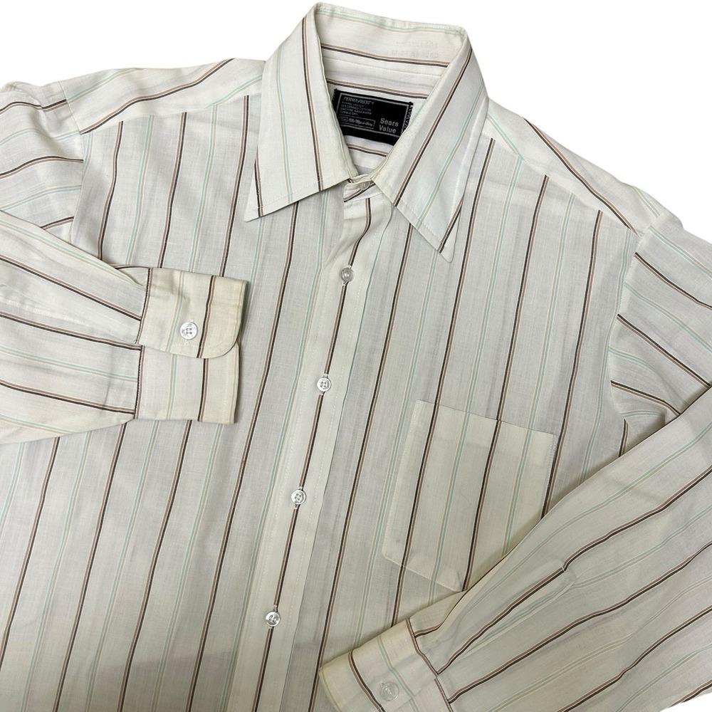 VTG Sears Perma Prest Button Shirt Stripe Colorful Men's Fits L Disco Retro